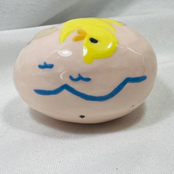 Easter Egg  Yellow Chick & Floral Design Handcrafted By Dolly Vintage Ceramic - Picture 4 of 9